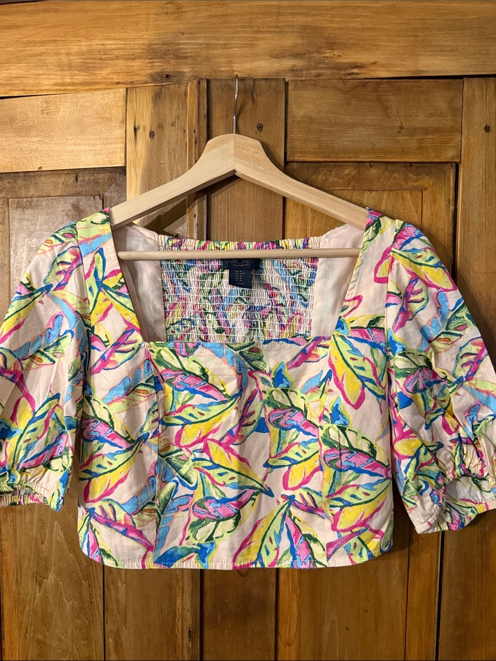 RACHEL Rachel Roy M Multicolor Cropped Top with Leaf Print Resortwear Colorful